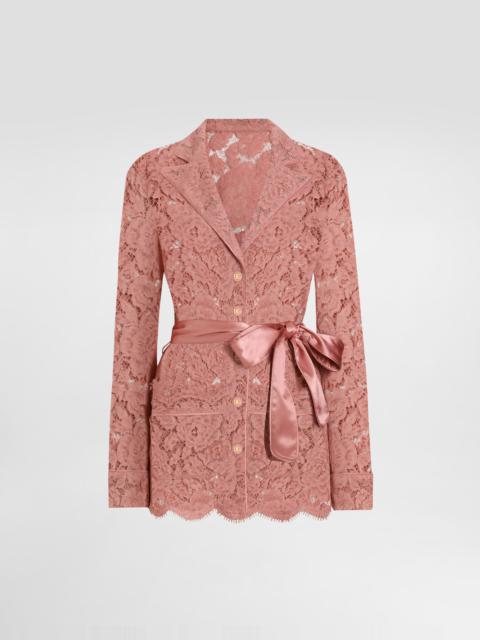 Dolce & Gabbana Floral cordonetto lace pajama shirt with DG logo