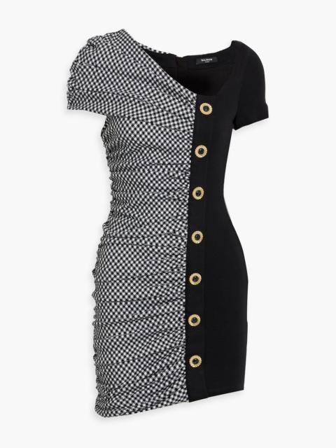 Balmain Ruched checked cotton-blend mini dress