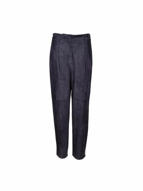 Brunello Cucinelli Brunello Cucinelli Aubergine Suede Leather Trousers