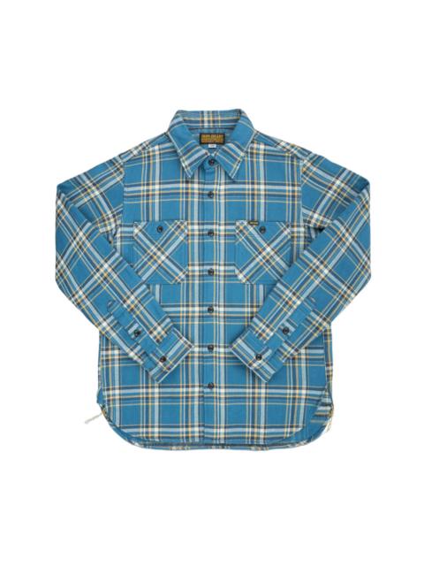 Iron Heart IHSH-435-BLU Ultra Heavy Flannel American Check Work Shirt Blue