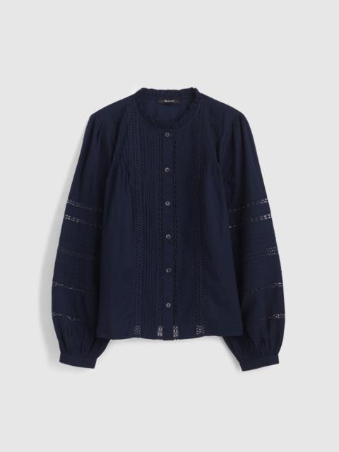 Madewell Lace-Insert High-Neck Pintuck Top