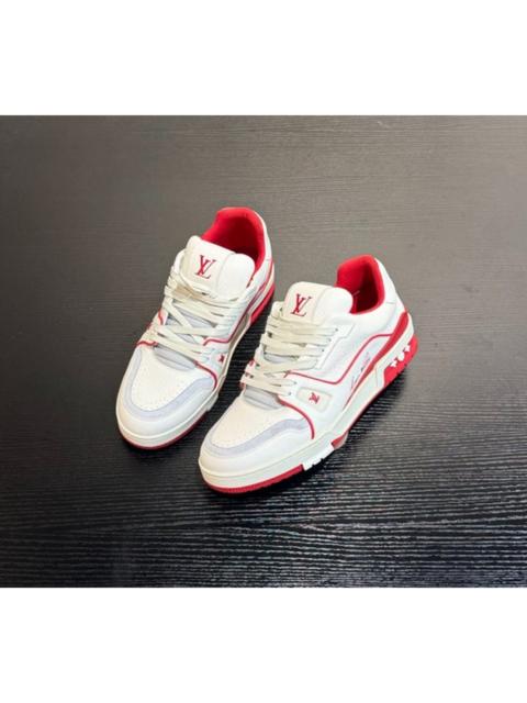 Louis Vuitton Louis Vuitton LV White & Red Logo-Embossed Trainer Sneakers