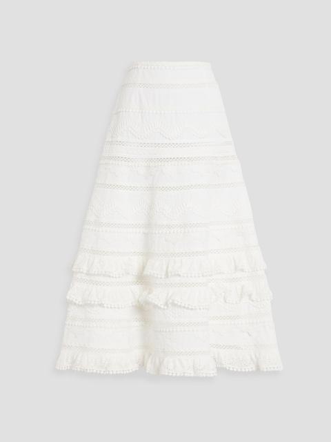 CAROLINA HERRERA Guipure lace-trimmed cotton-poplin midi skirt
