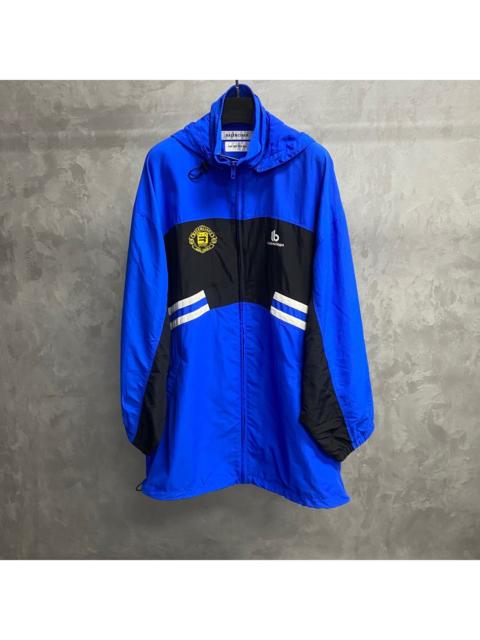 BALENCIAGA Balenciaga Blue Mid-Length Embroidered Logo Coach Jacket