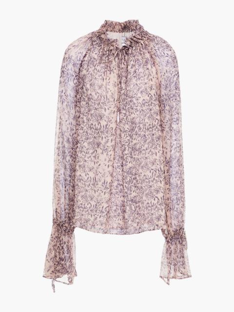 Other Designers Gathered floral-print silk-crepon blouse