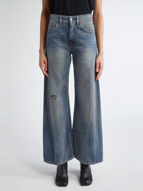 MM6 Maison Margiela MM6 Maison Margiela Distressed Wide Leg Jeans in Grey Blue at Nordstrom
