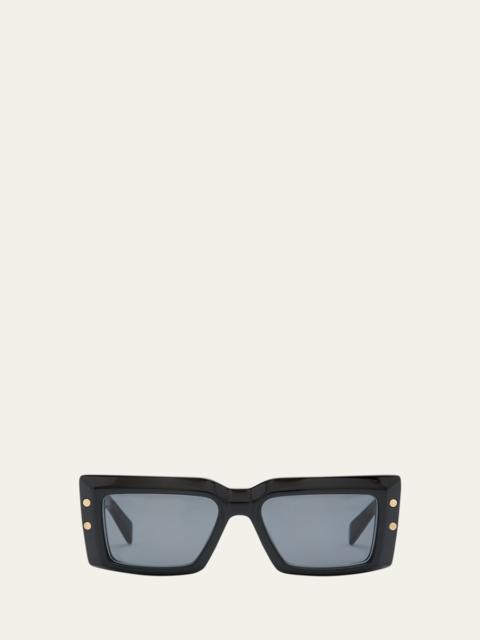 Balmain Imperial Black Acetate & Titanium Rectangle Sunglasses