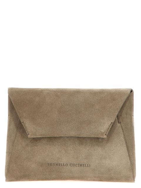 Brunello Cucinelli Monile Suede Bag Clutch Gray