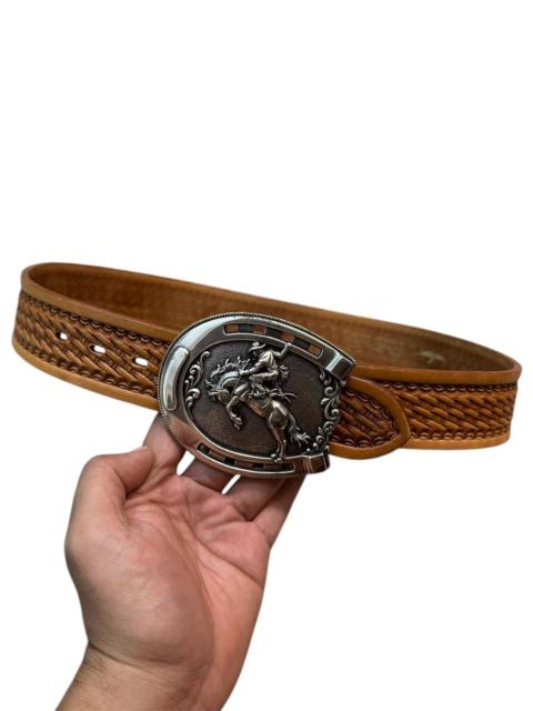 Other Designers Tony Lama Classic Basketweave Leather Belt Bronc Buckle (32)