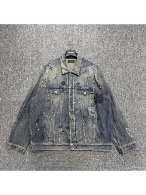 Balenciaga graffiti distressed rhinestone denim jacket