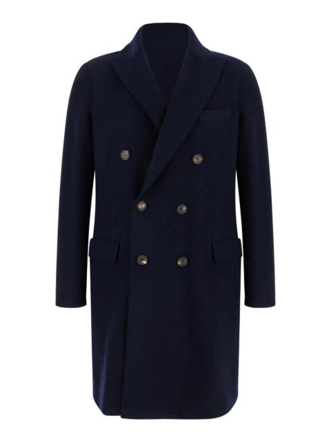 ELEVENTY - Eleventy Men Blue Double-Breasted Coat With Peak Revers In Fabric Man