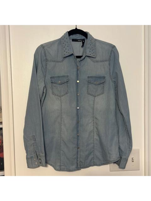 Other Designers Bloomingdale’s Aqua Light Chambray Shirt with Studded Collar