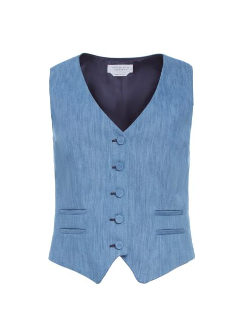 GABRIELA HEARST Coleridge Vest in Medium Blue Recycled Cotton Linen Denim