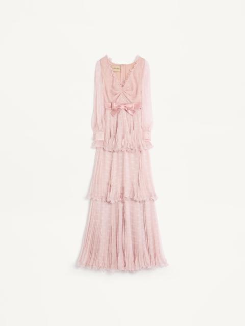 LONG DRESS IN CREPONNE CHIFFON WITH PLUS DE POIS PRINT