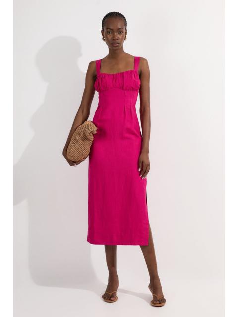 KAREN MILLEN Viscose Linen Ruched Detail Strappy Woven Midi Dress