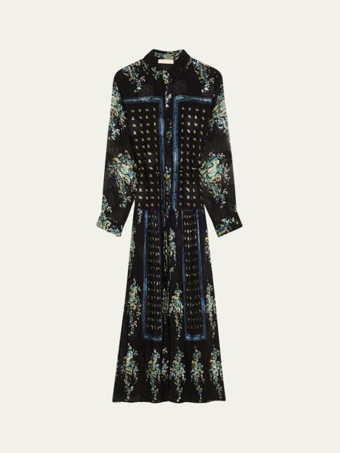 ULLA JOHNSON Emilie Drop-Waist Long-Sleeve Midi Shirt Dress