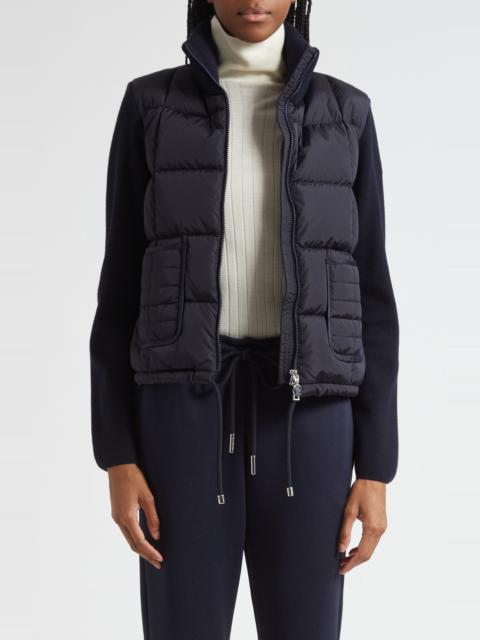 Moncler Moncler Virgin Wool Knit & Down Cardigan in Navy at Nordstrom