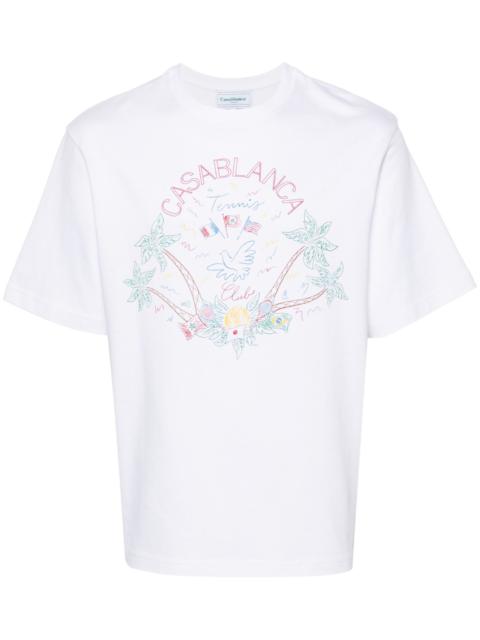 CASABLANCA White Logo Embroidery Organic Cotton T-Shirt