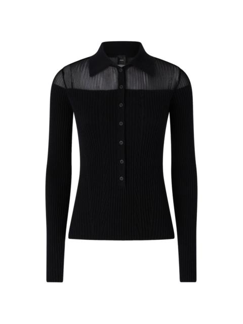 ribbed long-sleeved polo shirt
