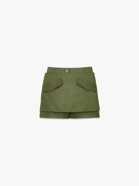 MCM Skirt-Layered Shorts in ECONYL® and Monogram Print Leather