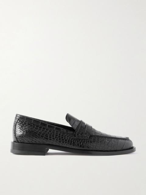 Manolo Blahnik Perry Croc-Effect Leather Loafers Black