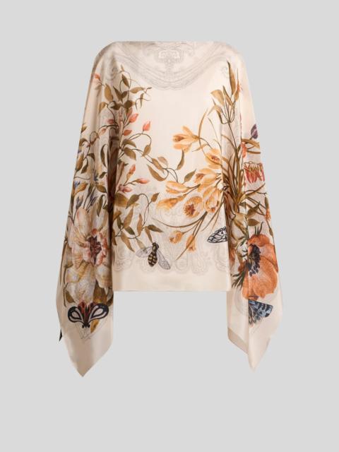 Etro SILK PONCHO TOP WITH PLACED FLORAL PRINT