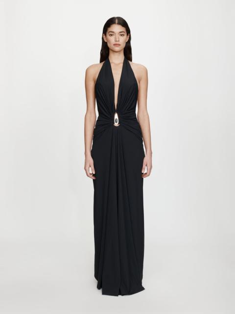 CHRISTOPHER ESBER Crystal Pendant Ruched Lycra Halter Dress