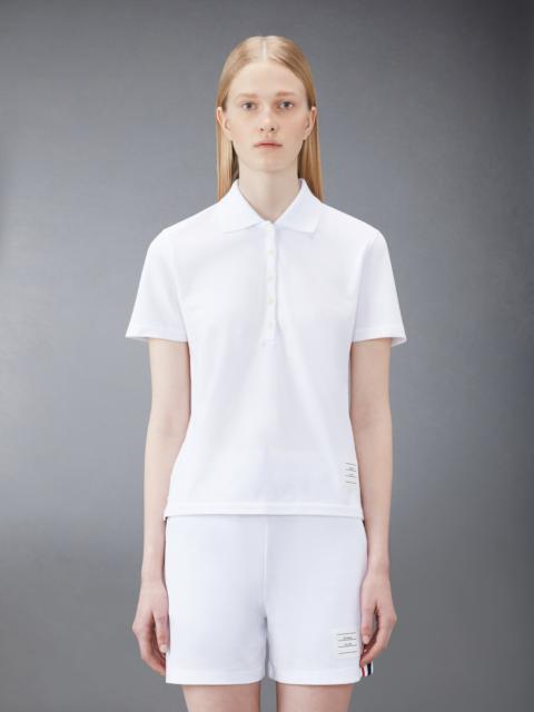 Thom Browne White Classic Pique Center Back Stripe Relaxed Fit Short Sleeve Polo