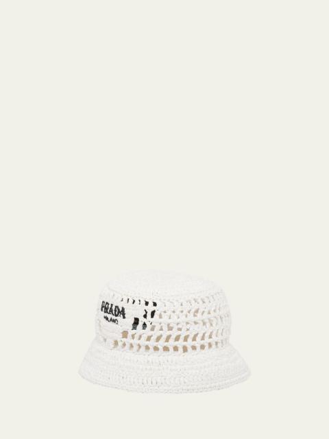 Prada Logo Cutout Raffia Bucket Bag