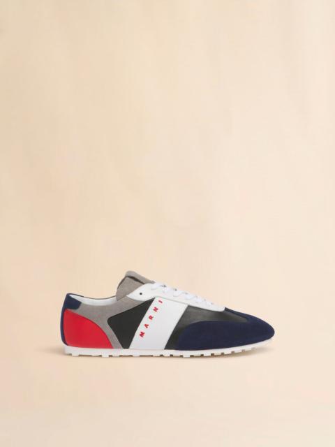 Marni BLACK LEATHER AND MULTICOLOUR SUEDE SNEAKER