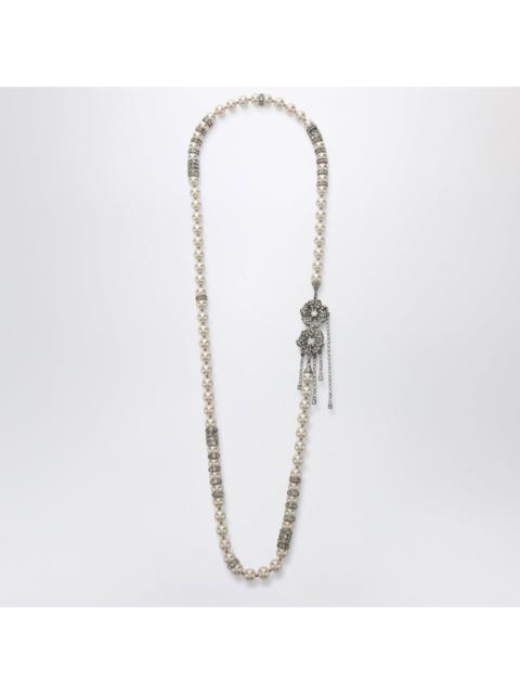 Alessandra Rich Alessandra Rich Pearl Necklace With Silver Crystal Flower Clasp Women