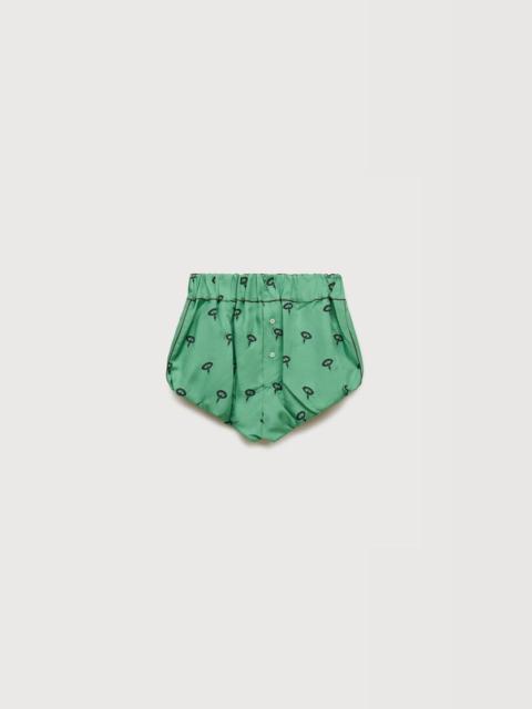 Marni GREEN SILK TWILL BLOOMERS WITH FLORAL PRINT