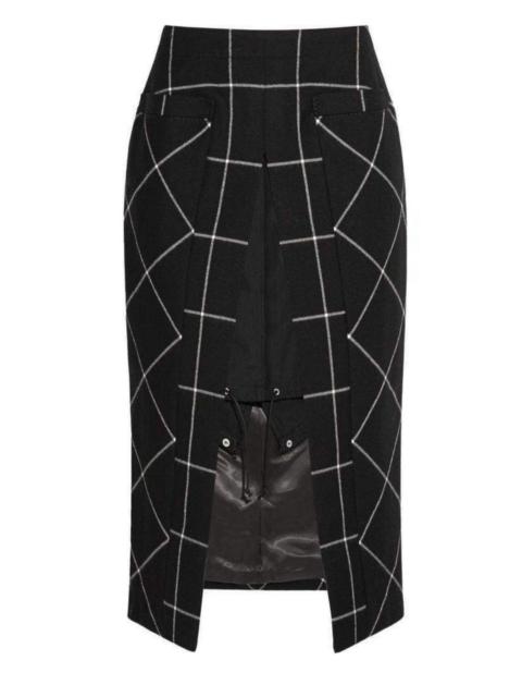 sacai Cotton Twill-Paneled Checked Wool Skirt