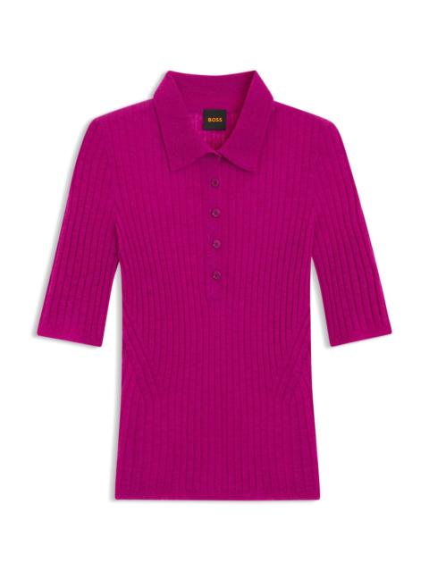 BOSS RIBBED KNIT POLO IN WOOL