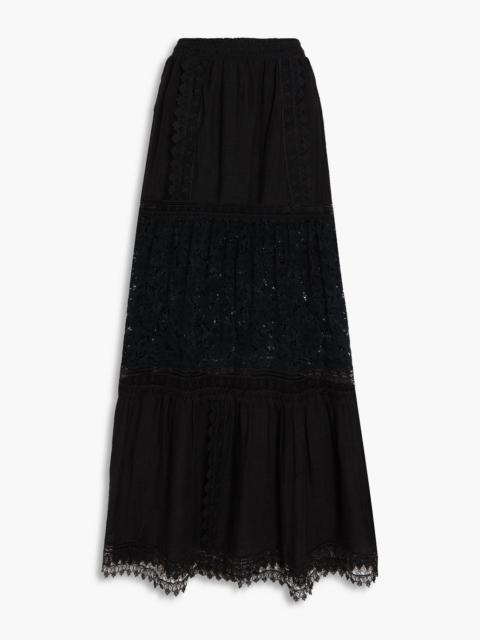 Alice + Olivia Reise guipure lace-paneled linen-gauze maxi skirt