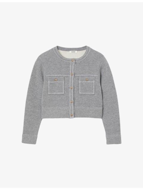Sandro Contrast-Stitch Wool-Blend Cardigan