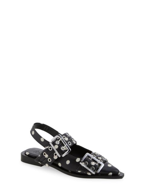 GANNI Ganni Pointed Toe Mary Jane Slingback Flat in Black at Nordstrom