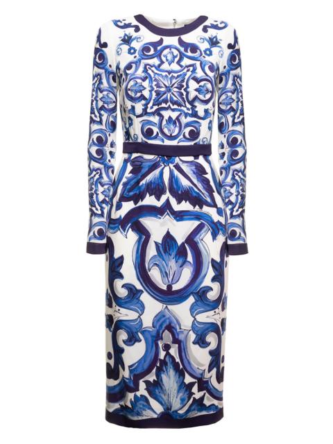 Dolce & Gabbana Dolce & Gabbana Women Abito Midi In Charmeuse Stampa Maiolica