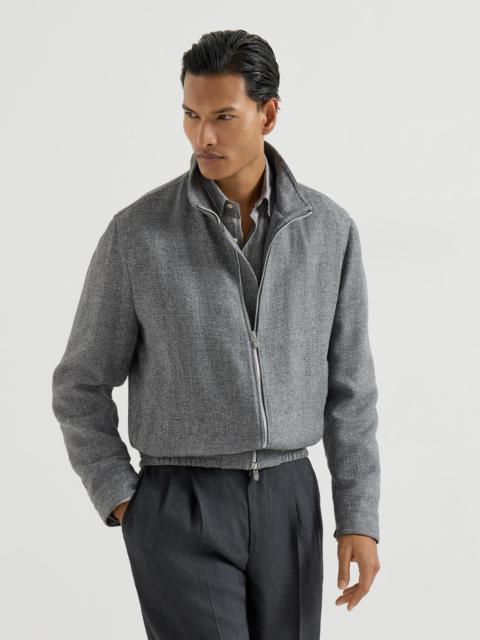 Brunello Cucinelli Silk, linen and wool hopsack outerwear jacket with stand collar