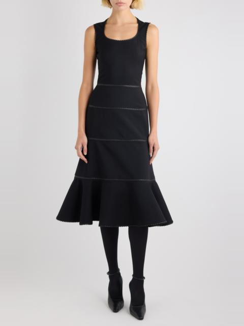 Alaïa Alaïa Charnière Stretch Virgin Wool & Leather Dress in Noir at Nordstrom