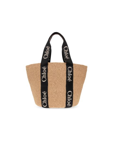 Chloé Chloe Large Black Basket Tote Brown Raffia-Effect Linen Shou