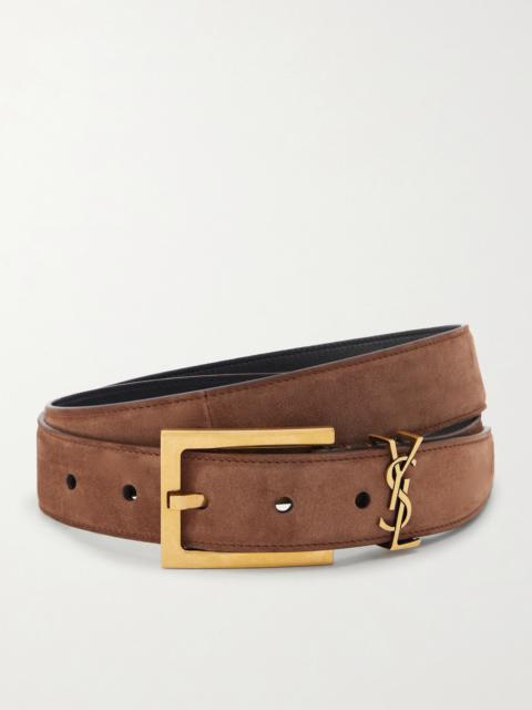 SAINT LAURENT Cassandre Embellished Suede Belt