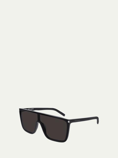SAINT LAURENT Men's Mask Flat-Top Propionate Shield Sunglasses