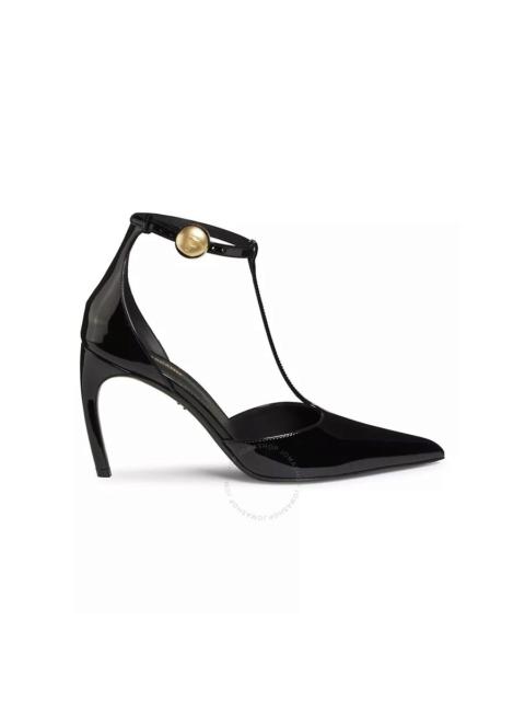 FERRAGAMO Ferragamo Ladies Black Odette 85 mm Patent Leather T-Strap Pumps
