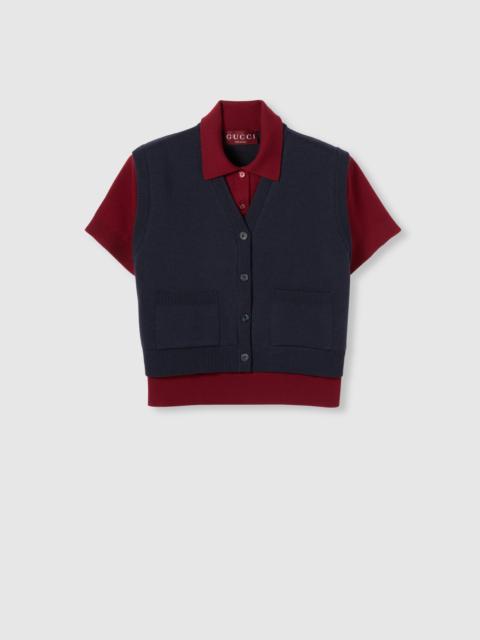 GUCCI Wool silk polo top with vest overlay