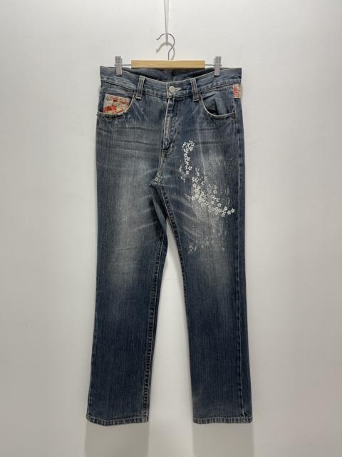 Other Designers Vintage - JAPANESE KOI FISH FLORAL FADED DISTRESSED DENIM JEANS