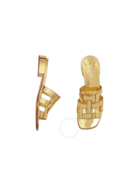 Burberry Ladies Gold Leather Flat Slides