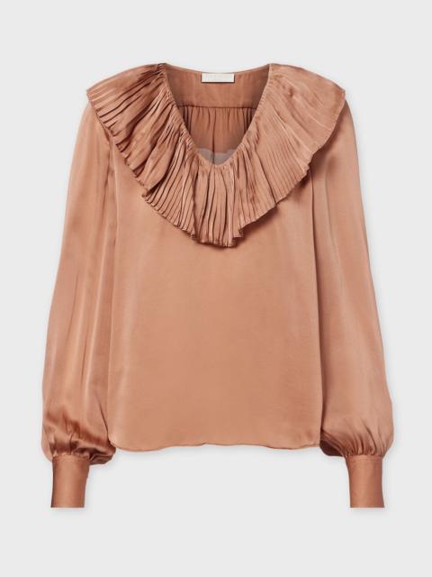 ULLA JOHNSON Blouse Liese Silk Pleated Neckline  Neon pink