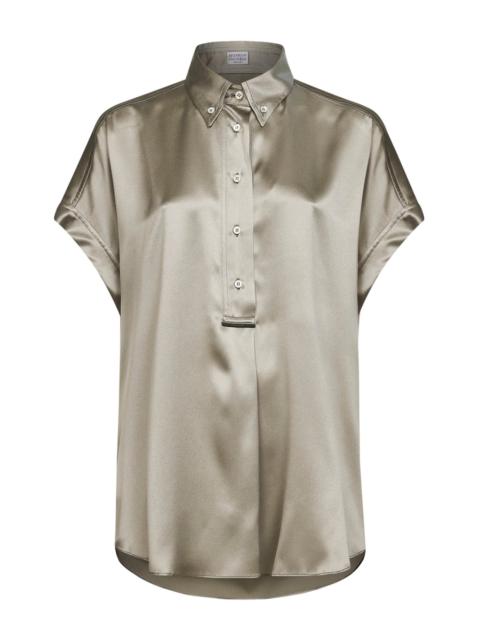 Brunello Cucinelli Green stretch satin monili shirt