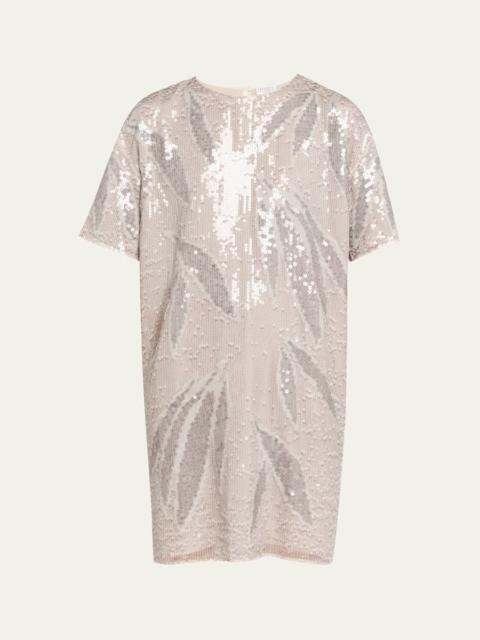 Brunello Cucinelli Sequined Silk Organza Short-Sleeve Mini Dress